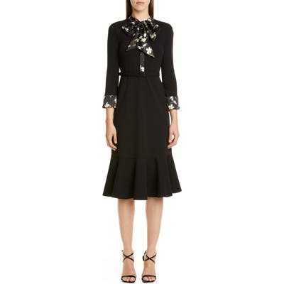 Erdem Floral Trim Belted Dress, US / 12 UK - Black