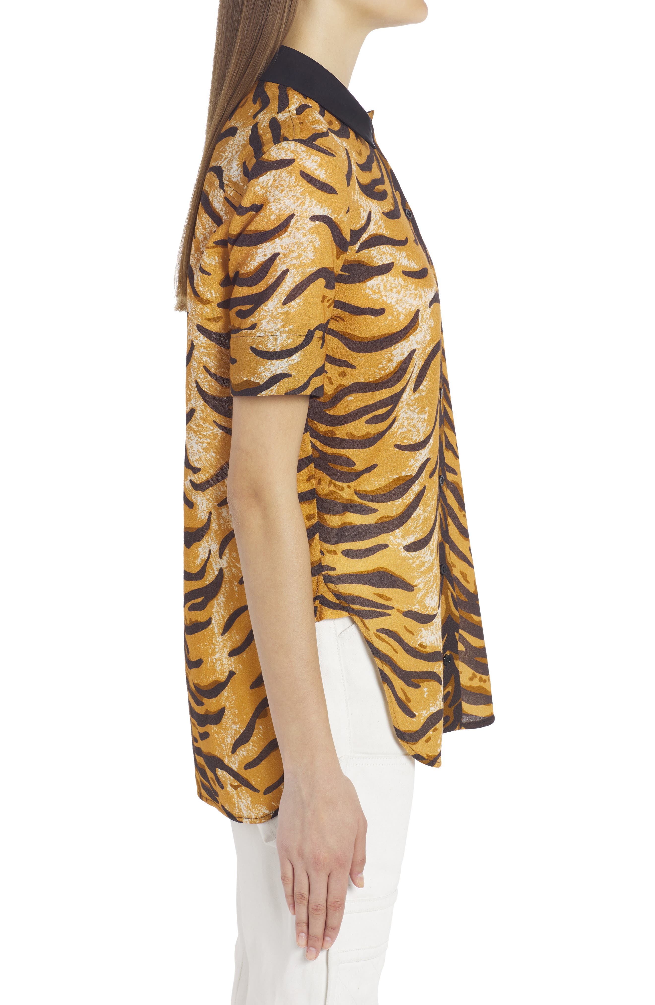 Jil Sander Tiger Print Wool Gauze Shirt 