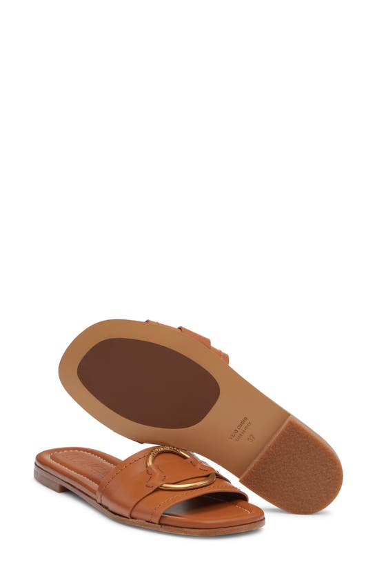 Moncler Bell Caramel Leather Slippers In Cashew