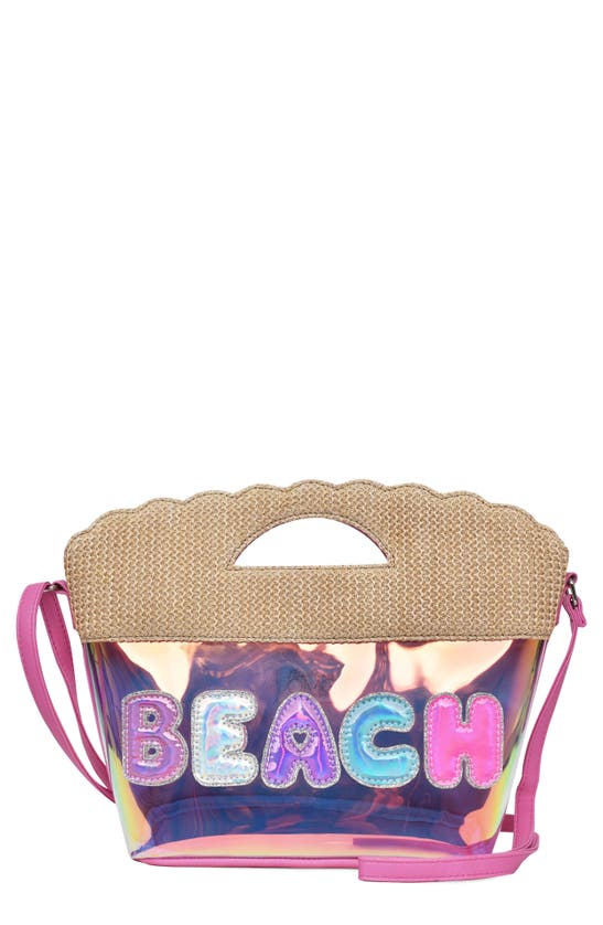 Omg Accessories Kids' Beach Straw Scalloped Crossbody Bag In Raspberry