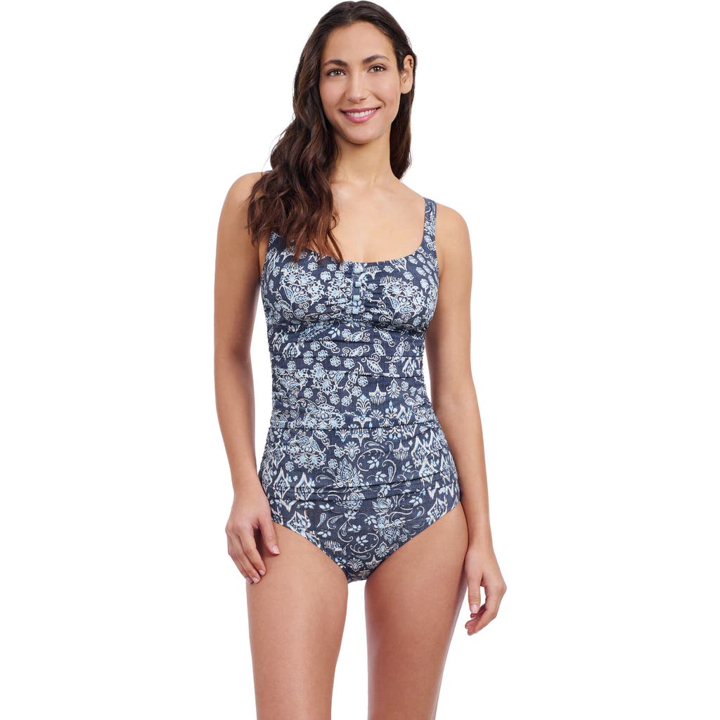 Profile By Gottex Black Swan D-cup Tankini In Jeans & White