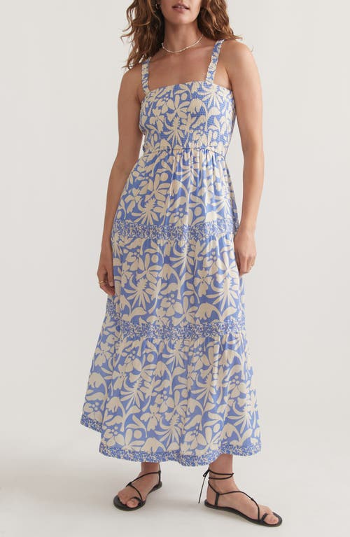 Marine Layer Selene Floral Smocked Tiered Maxi Sundress In Blue Flora