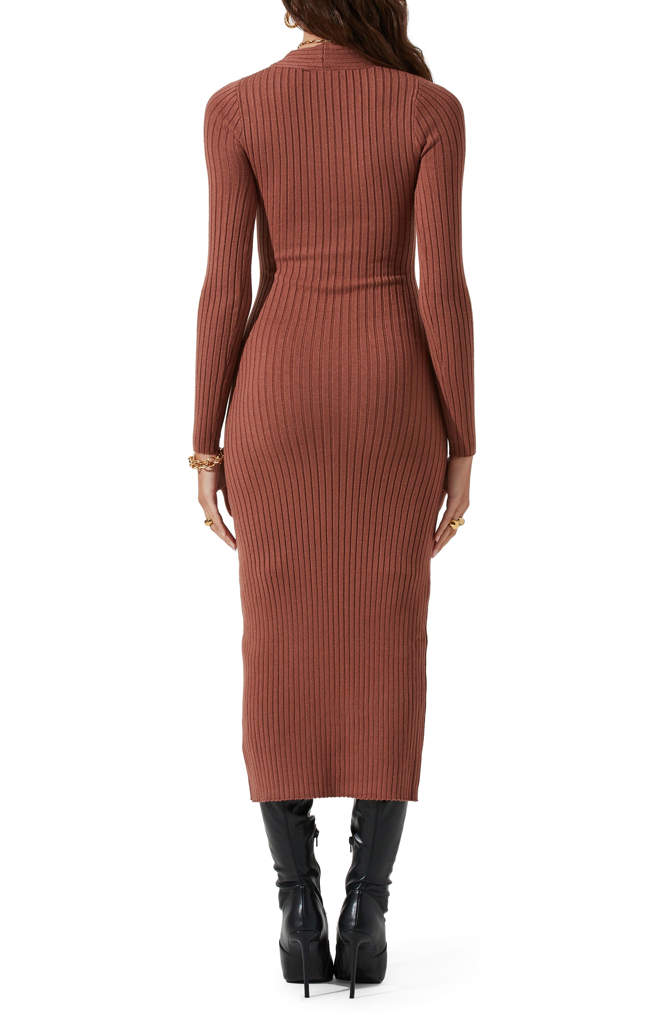 Twist Front Long Sleeve Sweater Dress 