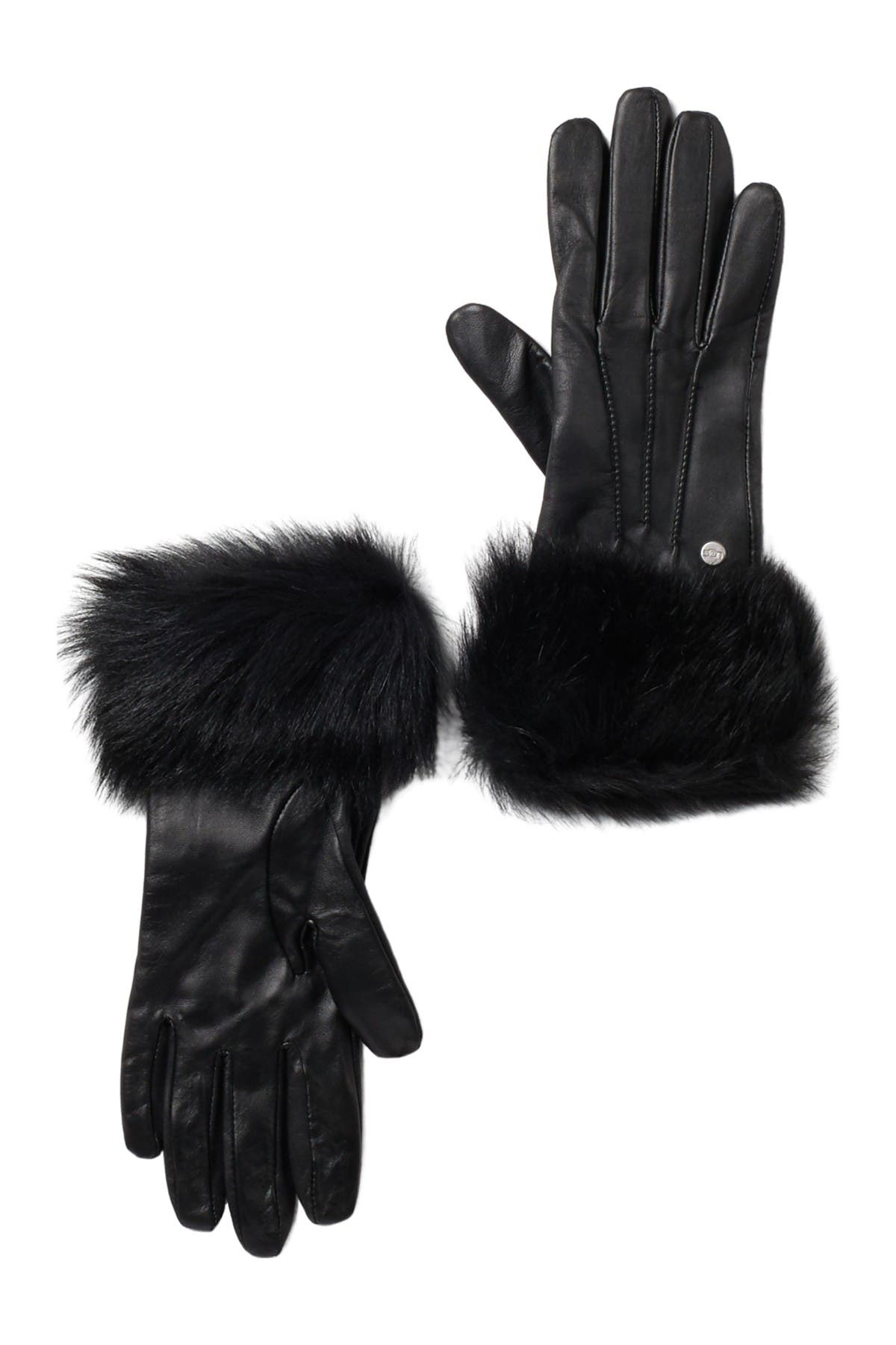 Genuine Shearling Trim Leather Gloves 