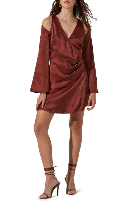 ASTR the Label Shoulder Cutout Long Sleeve Minidress in Rust