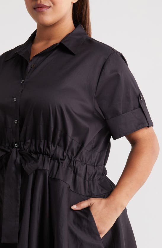 Shop Harshman Meadow Drawstring Waist Shirtdress In Black