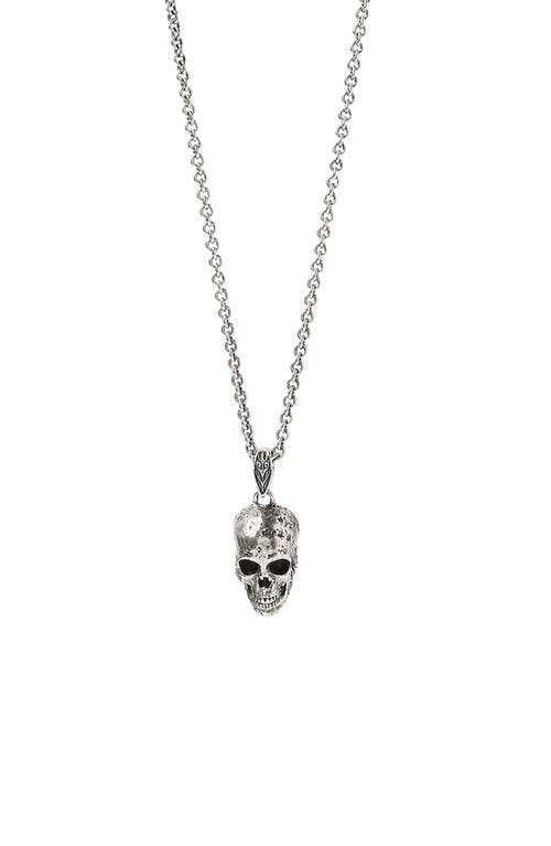 Distressed Skull Pendant Necklace in Silver