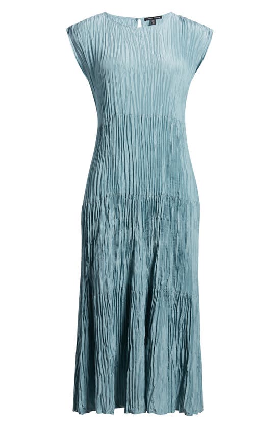 Shop Eileen Fisher Pleated Tiered Silk Midi Dress In Seafoam