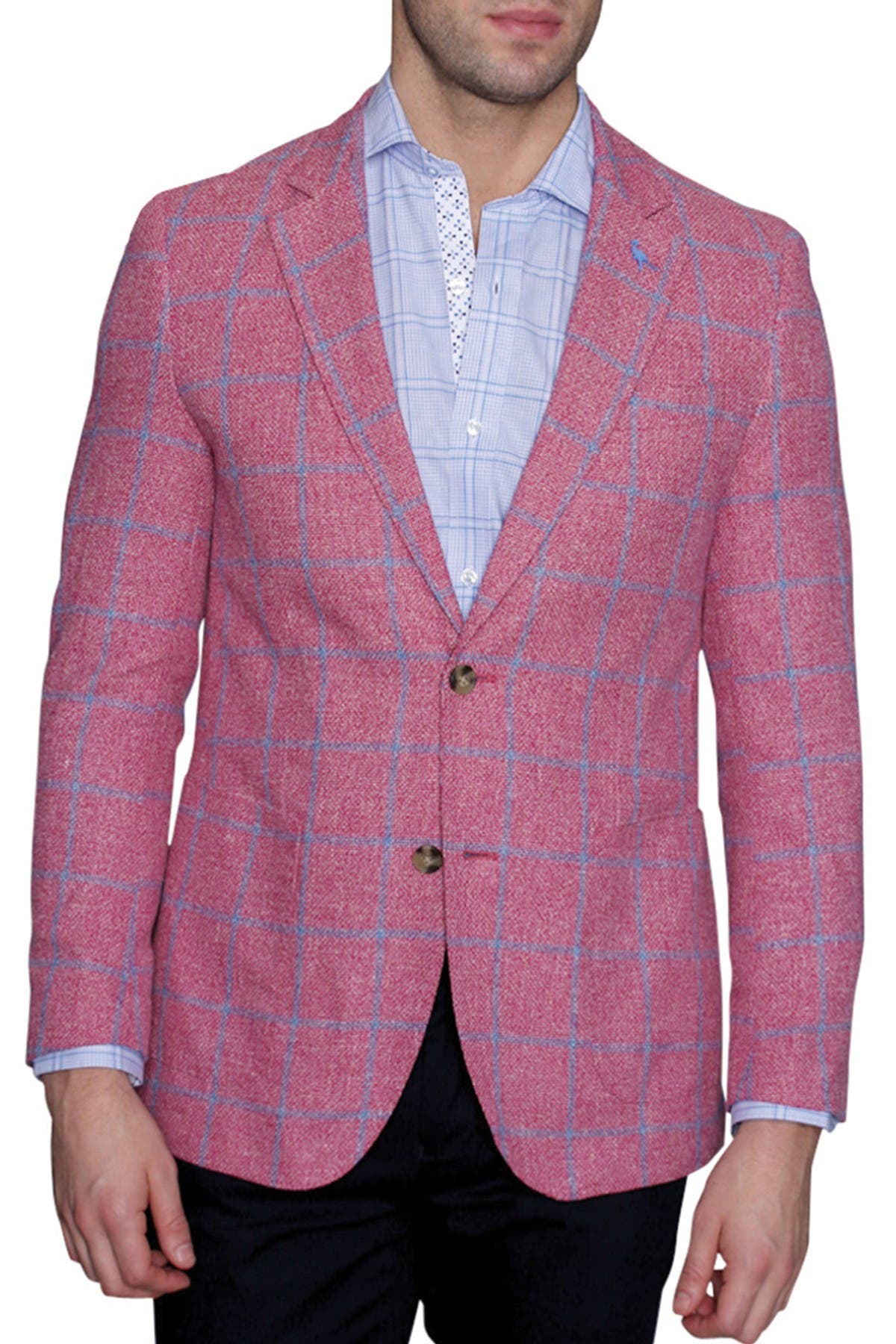 red windowpane sport coat