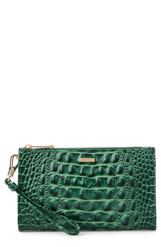 Brahmin Daisy Croc Embossed Leather Wristlet In Green
