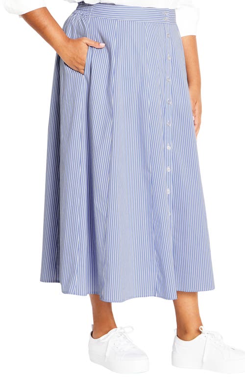 Shop City Chic Skylight Button Front Skirt In Skyblue/wht Stripe