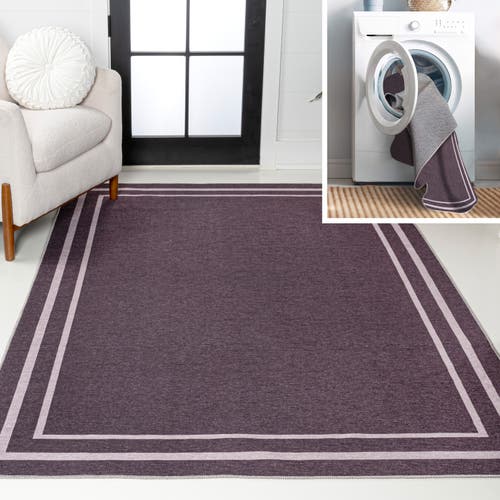 Shop Jonathan Y Sloane Classic 2-stripe Border Washable Area Rug In Purple/light Purple