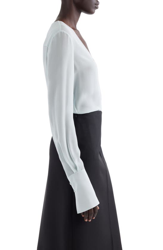 Shop Givenchy Sheer Plunge Neck Long Sleeve Top In Frost
