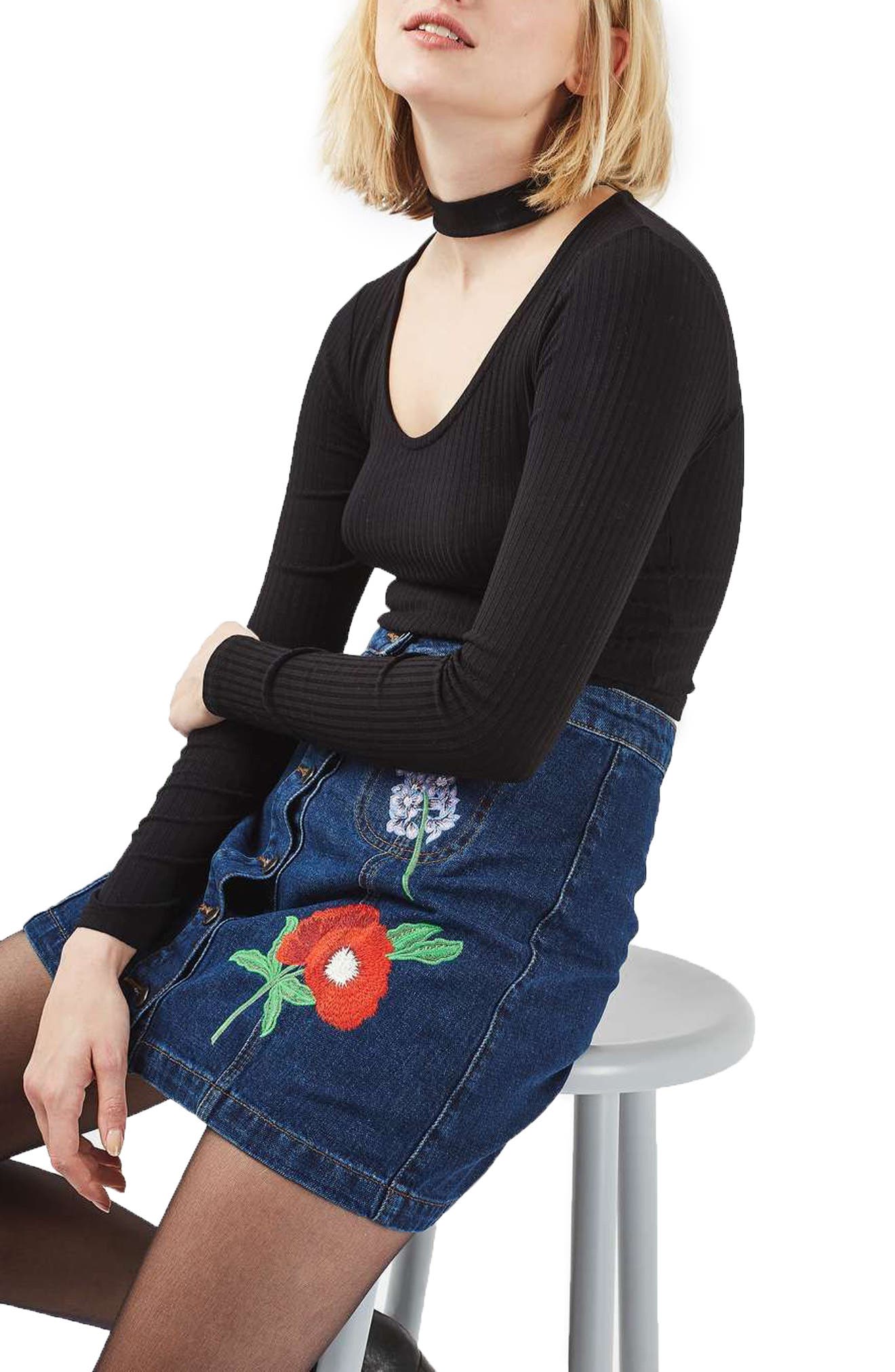 Floral Embroidered Denim Skirt Nordstrom