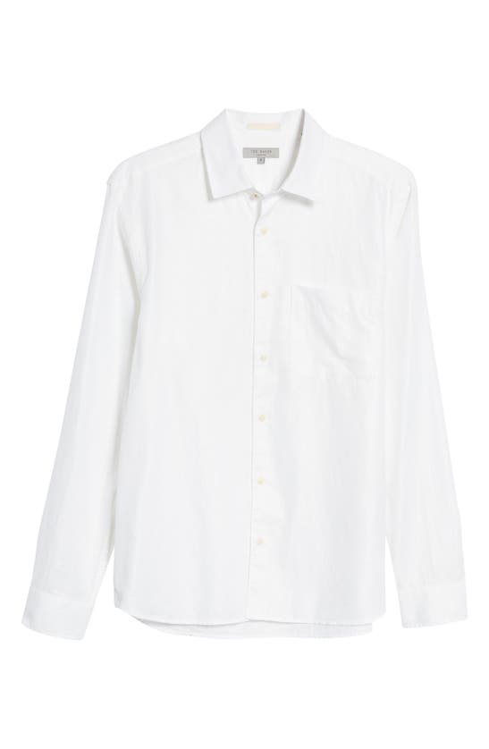Shop Ted Baker Remark Slim Fit Solid Linen & Cotton Button-up Shirt In White