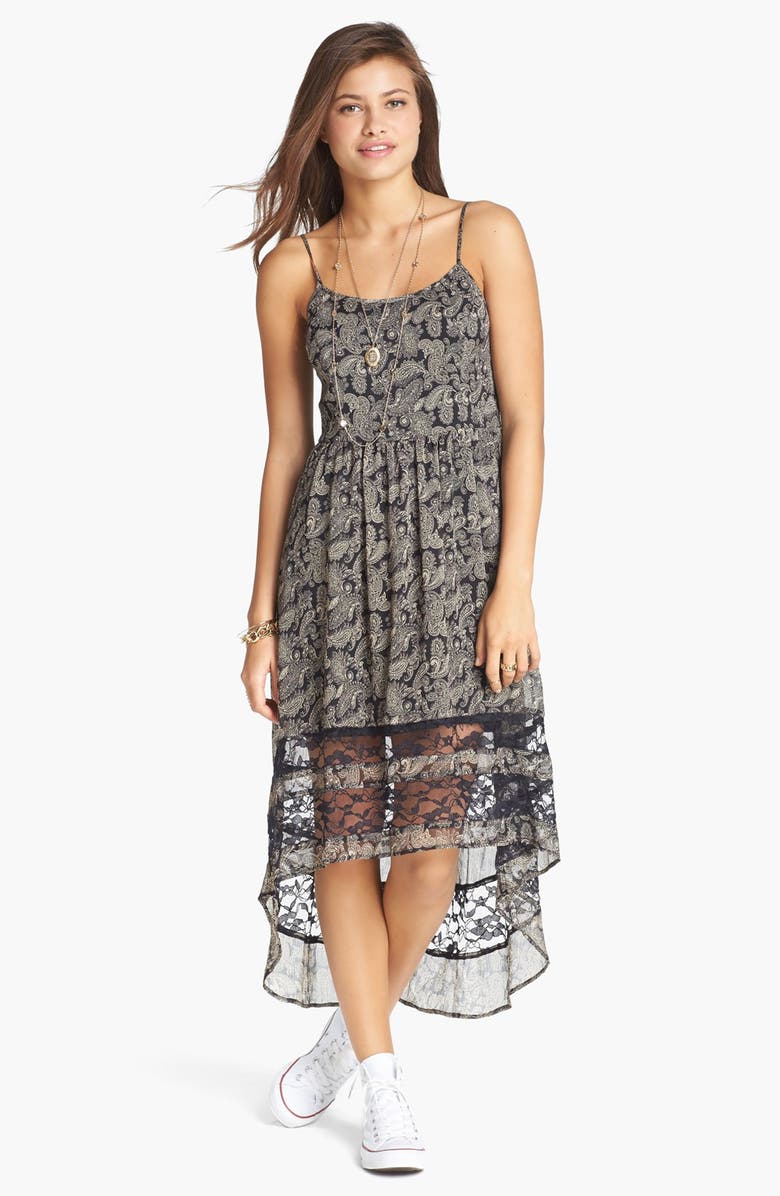 Band of Gypsies Lace Inset Print High/Low Dress (Juniors) | Nordstrom