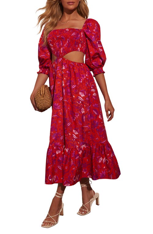 Shop Vici Collection Iris Floral Print Puff Sleeve Dress In Red Multi