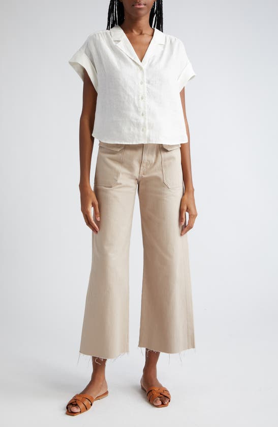 Shop Veronica Beard Kasa Linen Short Sleeve Button-up Shirt In White