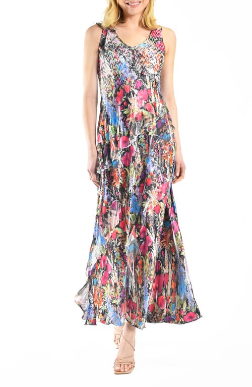 Shop Komarov Ruffle Chiffon & Charmeuse Maxi Dress In Lively Blooms