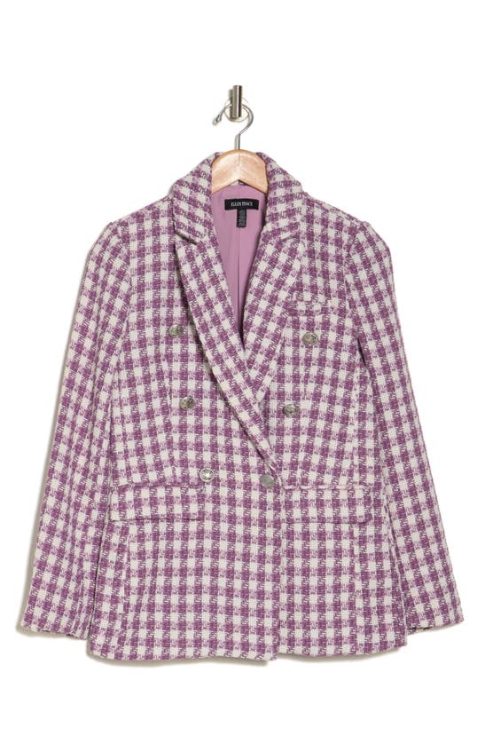 Shop Ellen Tracy Double Breasted Bouclé Blazer In Mauve Houndstooth