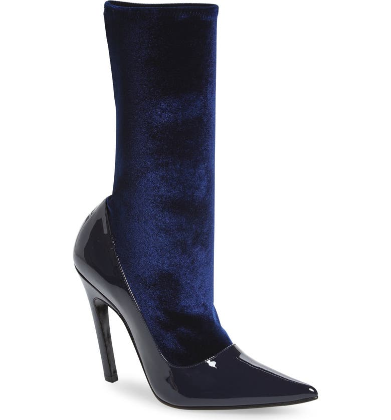 BALENCIAGA Velour Stretch Bootie, Main, color, BLUE PATENT