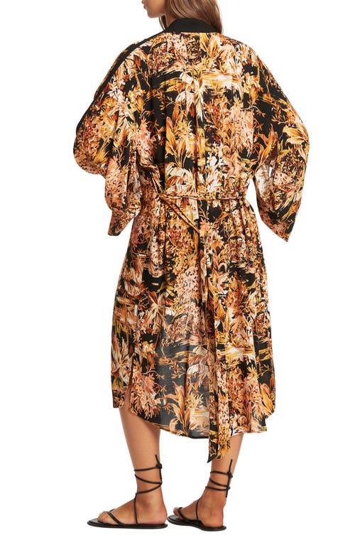 Shop Sea Level Floral Open Front Belted Cover-up In Black