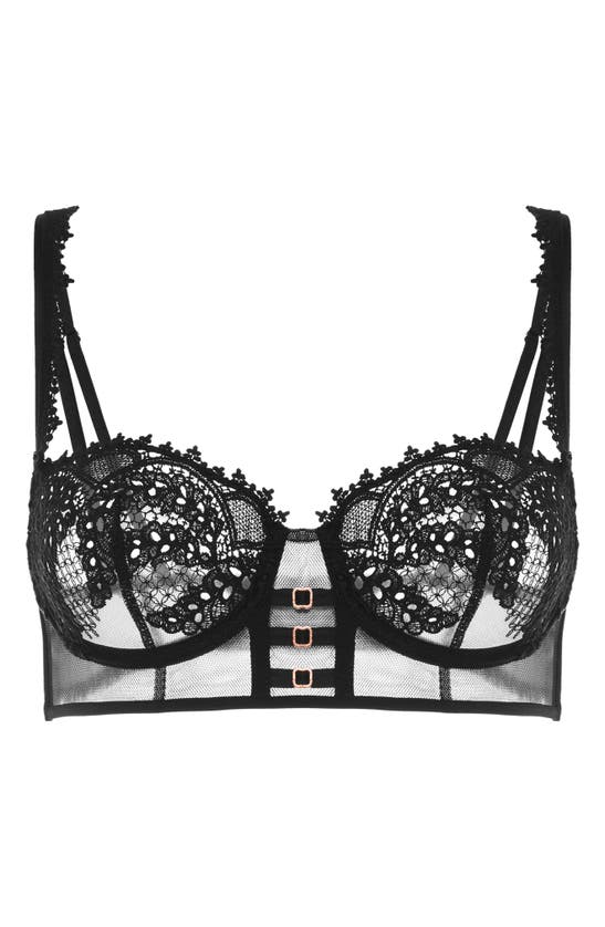 Shop Simone Perele Mystic Underwire Embroidered Mesh Demi Bra In Black