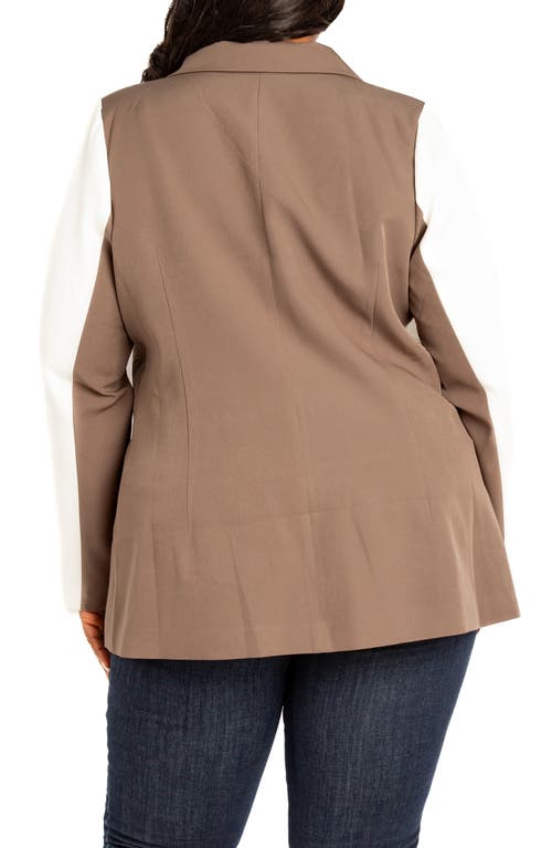 Buxom Couture Plus Size Contrast Double Breasted Blazer In Brown