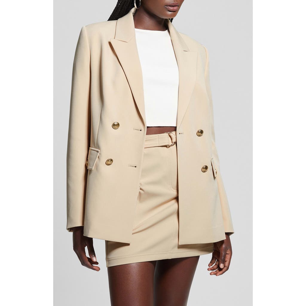 Guess Fiona Double Breasted Stretch Twill Blazer In Foamy Taupe