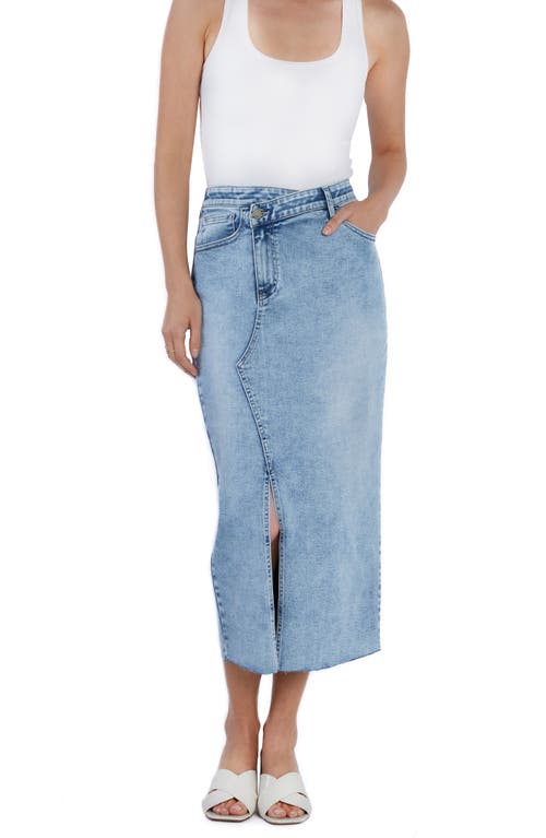 Wash Lab Denim Asymmetric Waist Denim Midi Skirt In Mist Blue