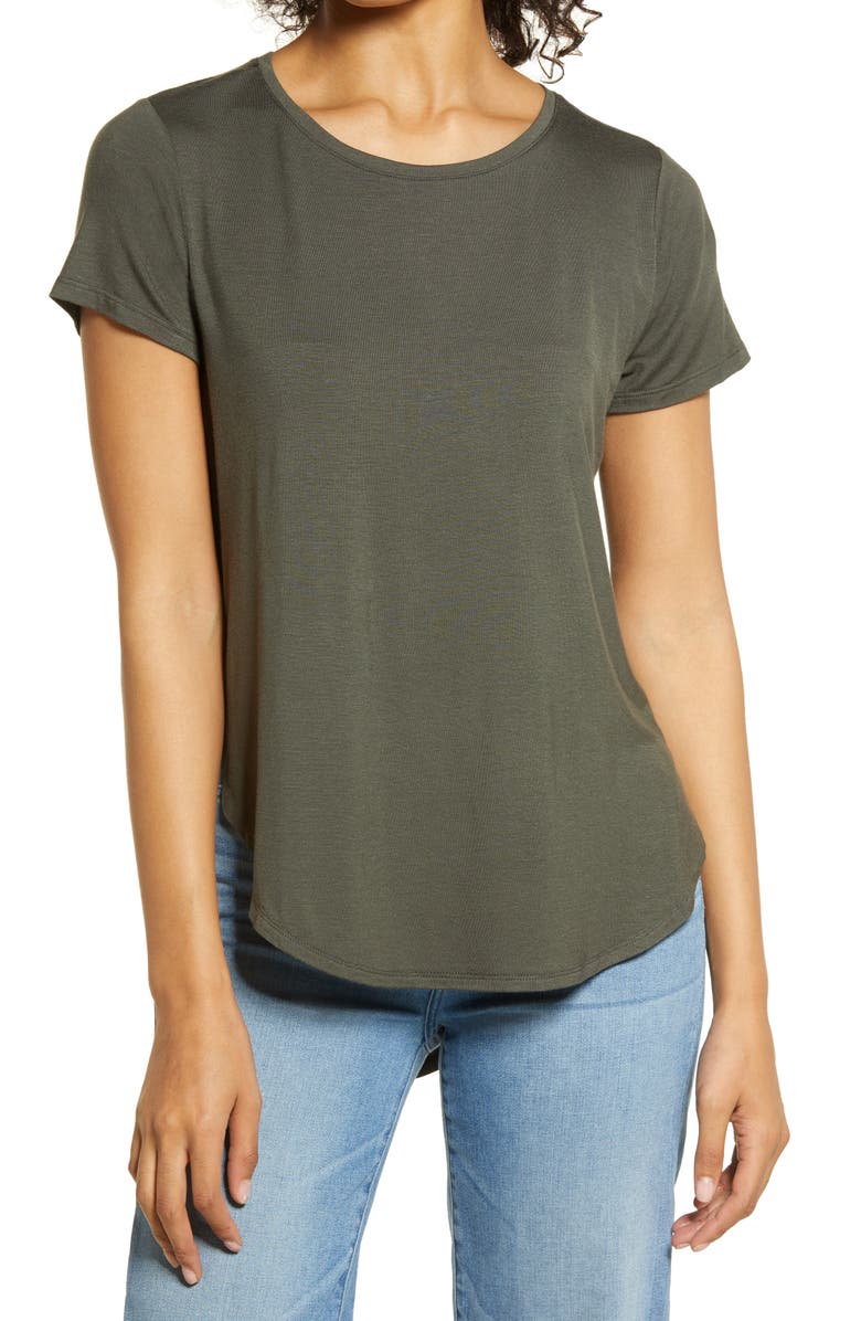 HALOGEN ? Shirttail Hem T-Shirt, Main, color, GREY BELUGA