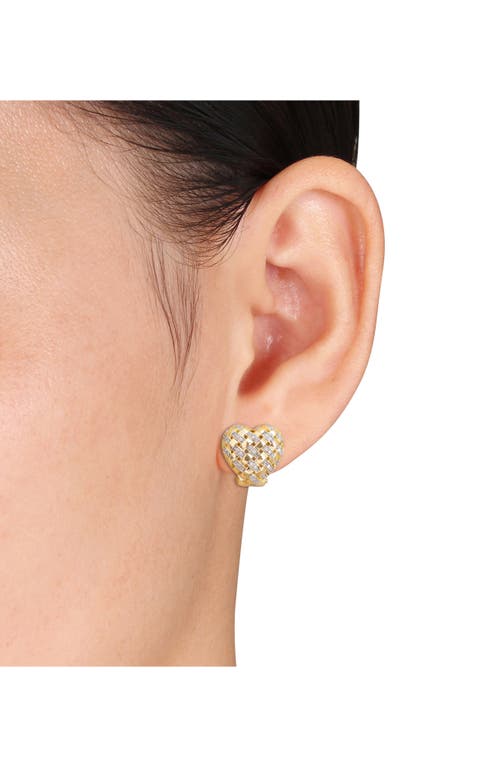 Delmar Diamond Lattice Heart Stud Earrings In White