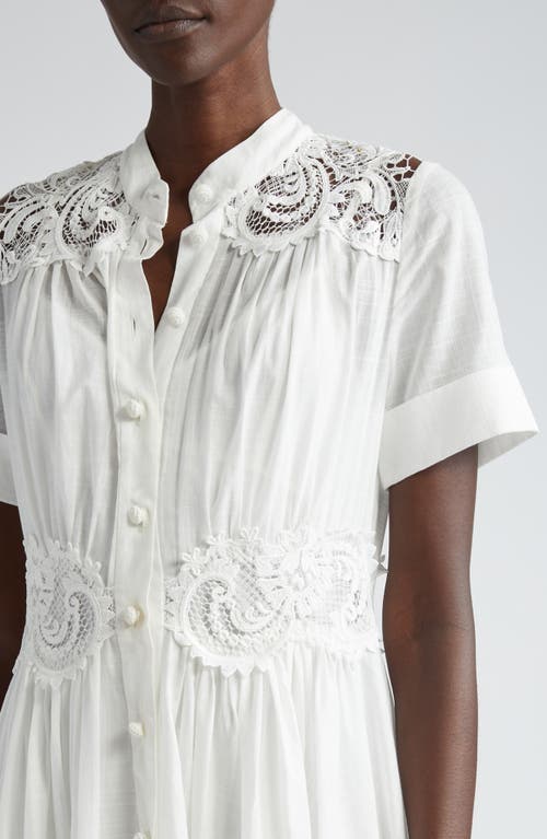 Shop Zimmermann Pop Lace Trim Midi Shirtdress In Ivory