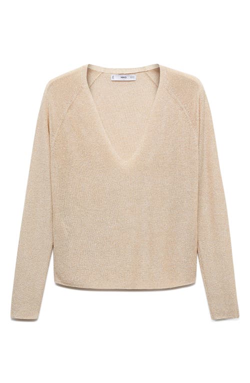 Mango Shimmer V-neck Sweater In Gold
