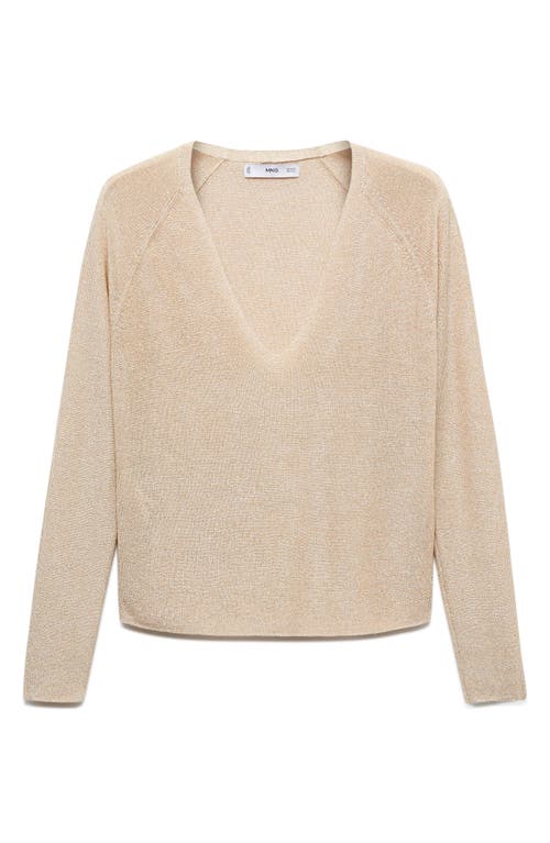 Shop Mango Shimmer V-neck Sweater In Gold