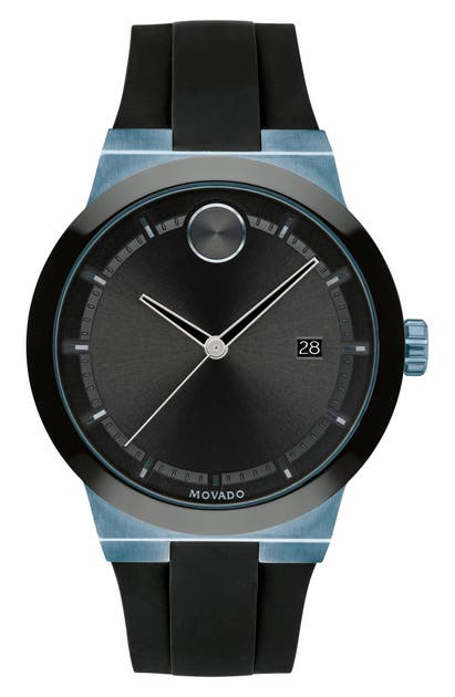 Movado Bold Fusion Silicone Strap Watch, 42mm In Black/ Blue