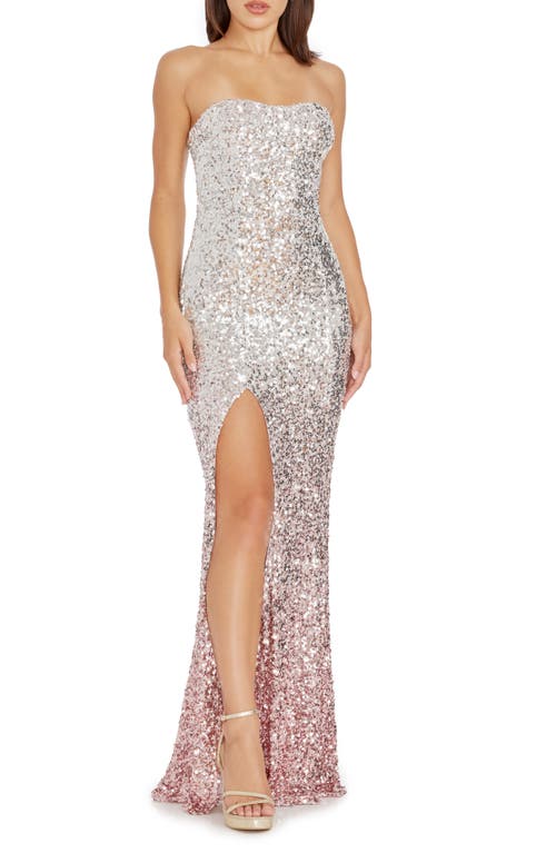 Dress The Population Nikita Ombré Sequin Strapless Gown In Blush Multi