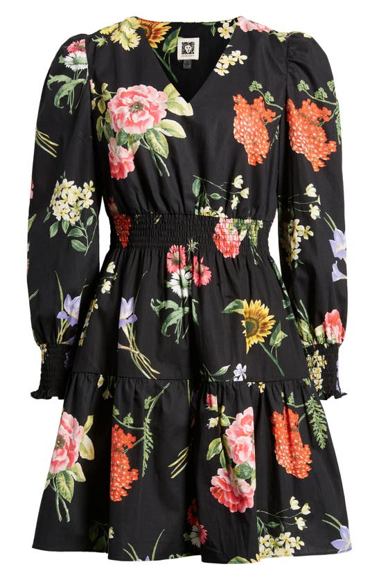 Shop Anne Klein Floral Print Ruffle Hem Long Sleeve Minidress In Anne Black Multi