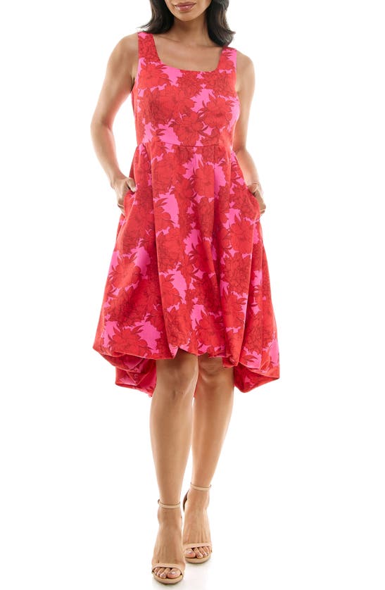Nina Leonard Floral Linen & Cotton High-low Sundress In Red Multi