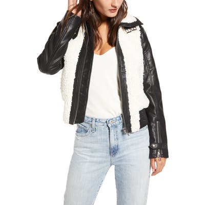Blanknyc Faux Leather & Fleece Bomber Jacket, Black