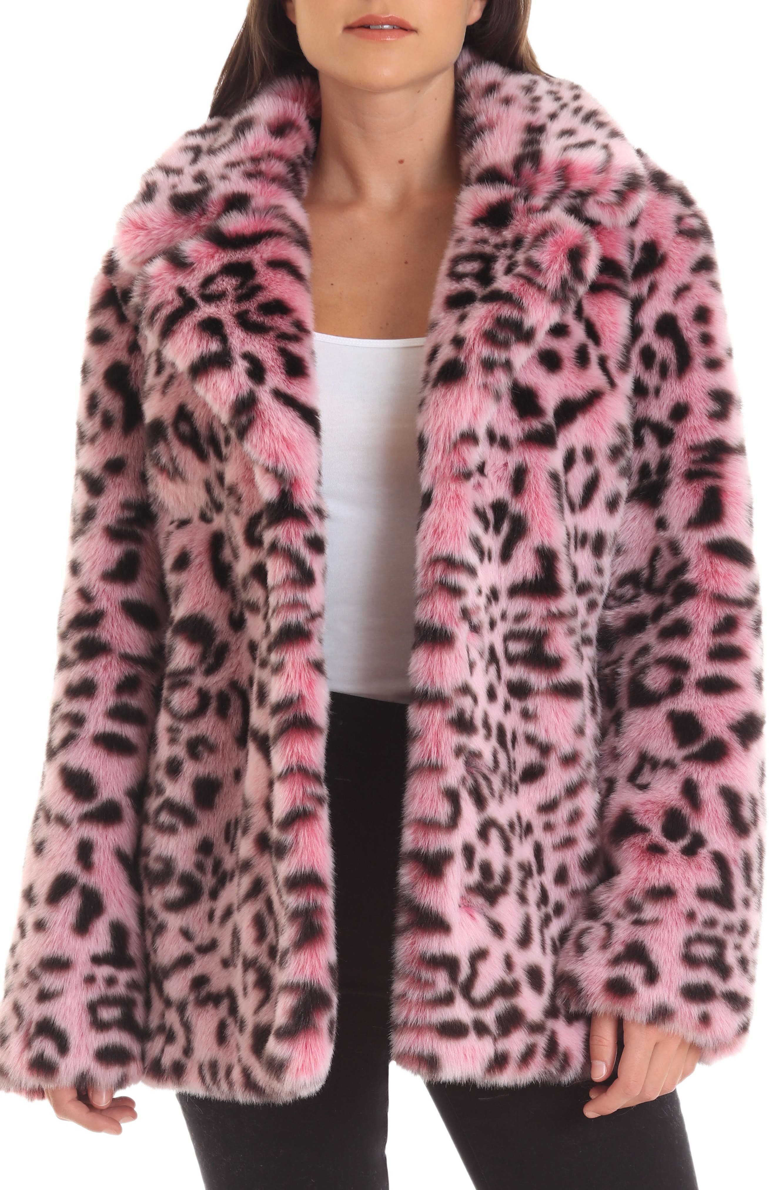 leopard print coat pink fur collar