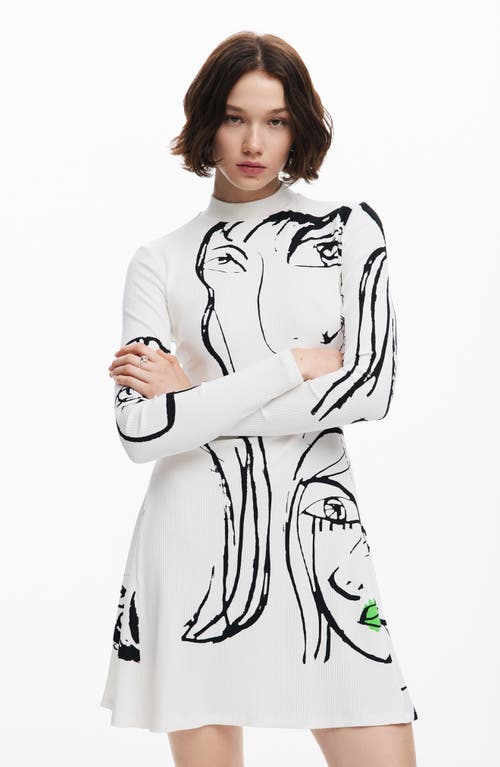 Shop Desigual Rib Long Sleeve Minidress In White