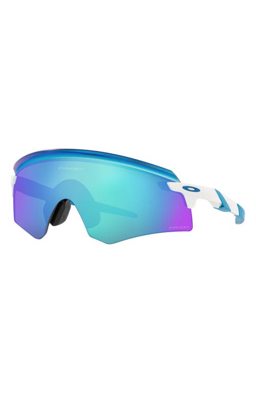 Shop Oakley Encoder 136mm Prizm™ Rimless Wrap Shield Sunglasses In Polished White/prizm Sapphire