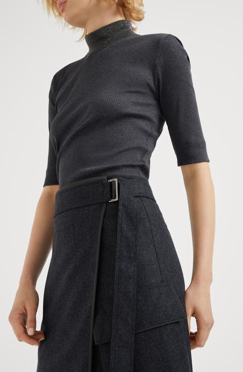 Shop Brunello Cucinelli Virgin Wool Flannel Midi Wrap Skirt In Medium Grey