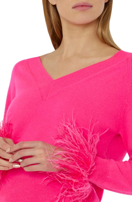 Milly Feather Cuff V-neck Long Sleeve Sweater In Pink