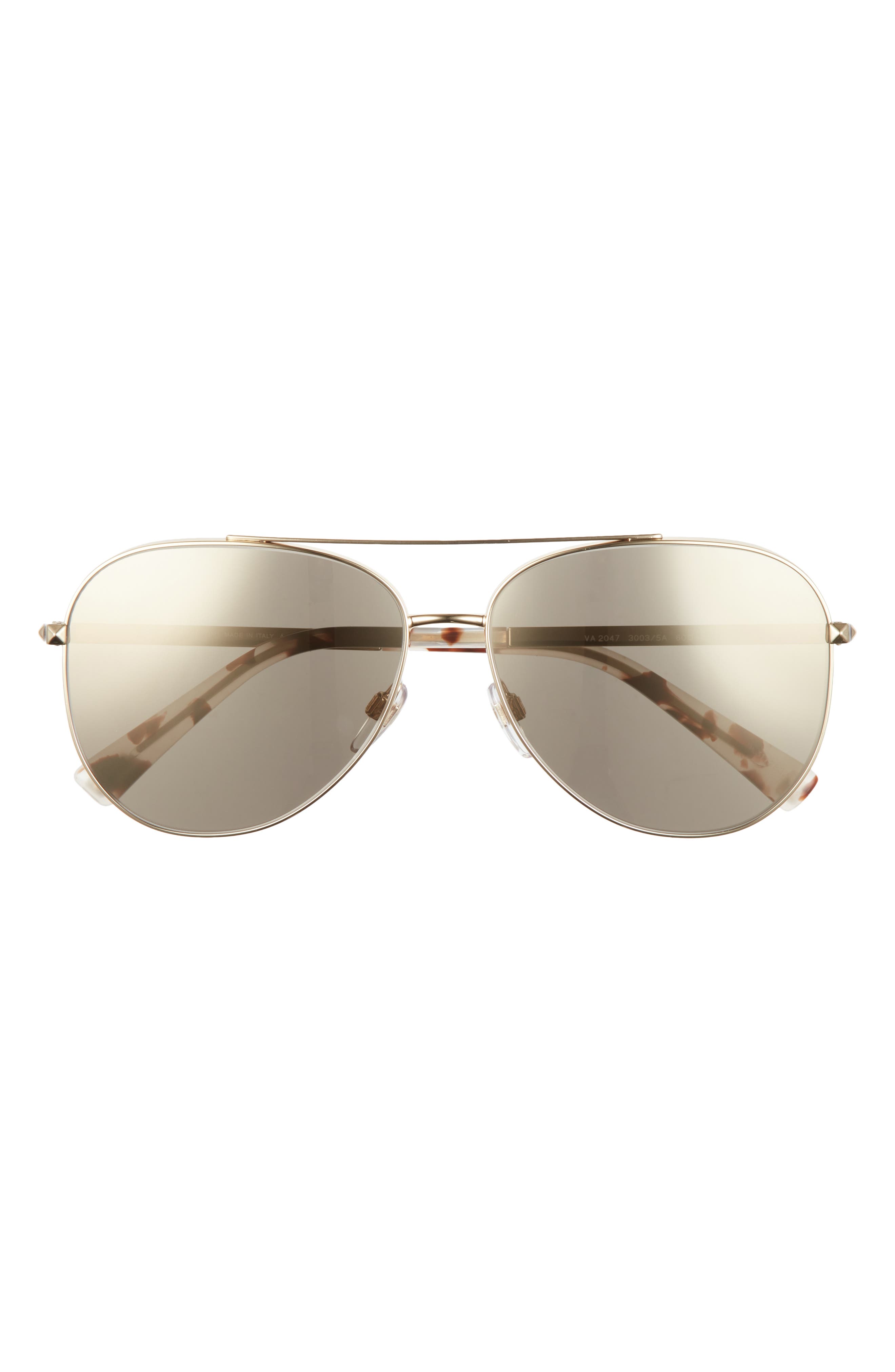 Valentino Havana Gold 60mm Aviator Sunglasses in Pale Gold/Mirror Gold at Nordstrom