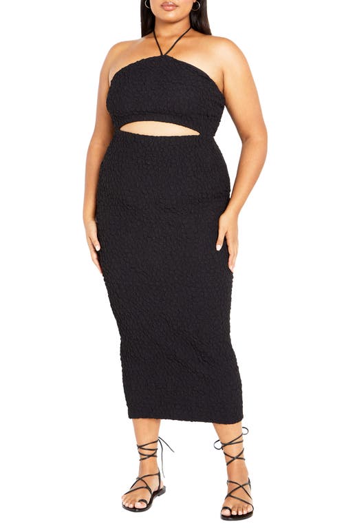 City Chic Textured Midi Halter Dress In Black