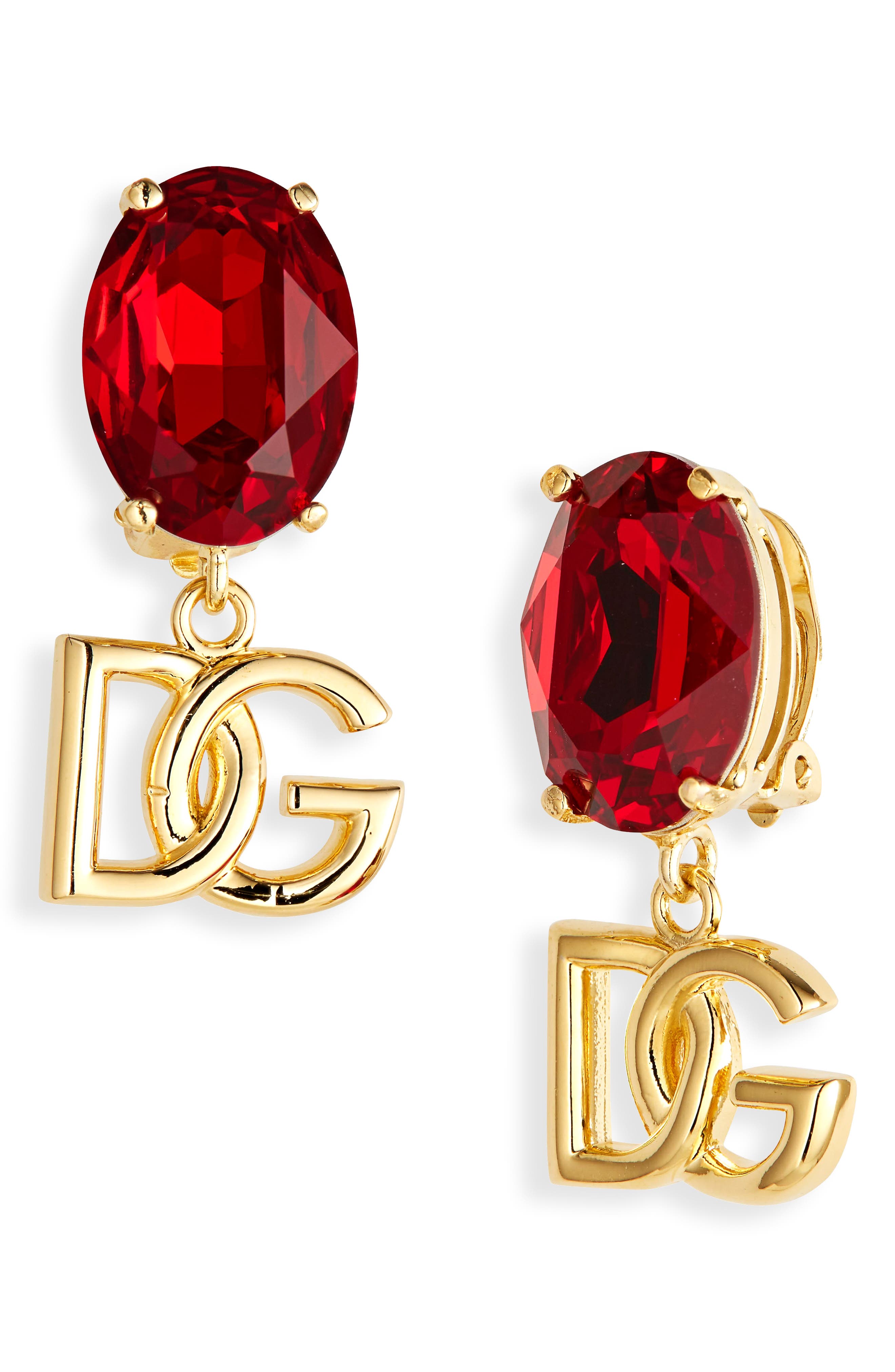 Dolce & Gabbana Logo Crystal Clip-On Earrings in Rosso at Nordstrom