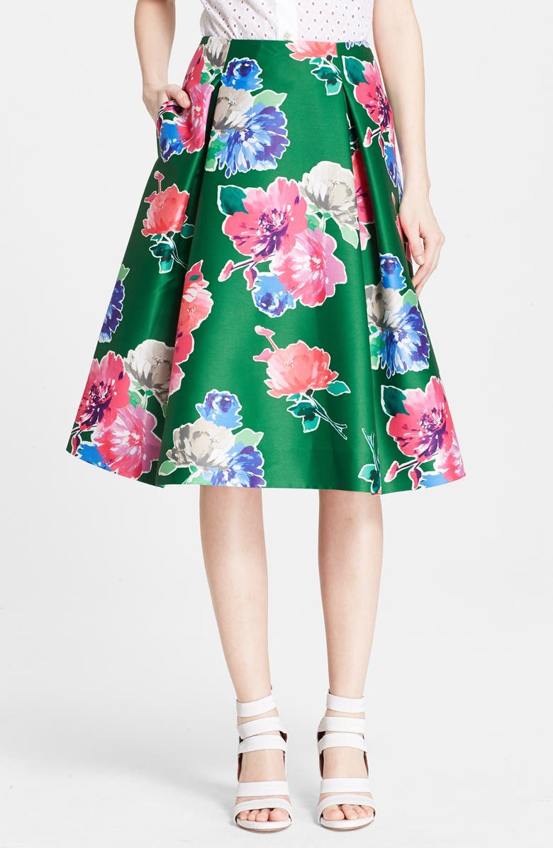KATE SPADE NEW YORK 'lorella' floral print a-line skirt, Main, color, LUCKY GREEN