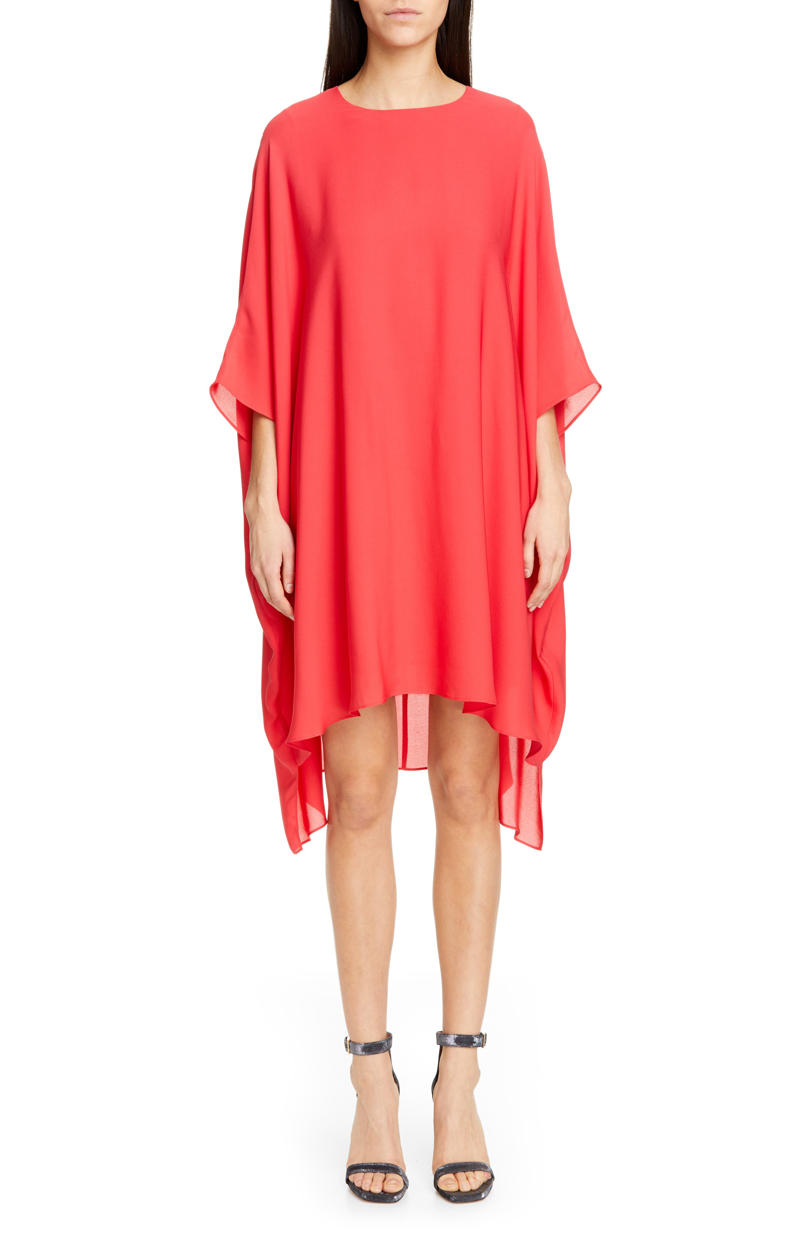 St. John Collection Draped Satin Silk Georgette Dress, Red